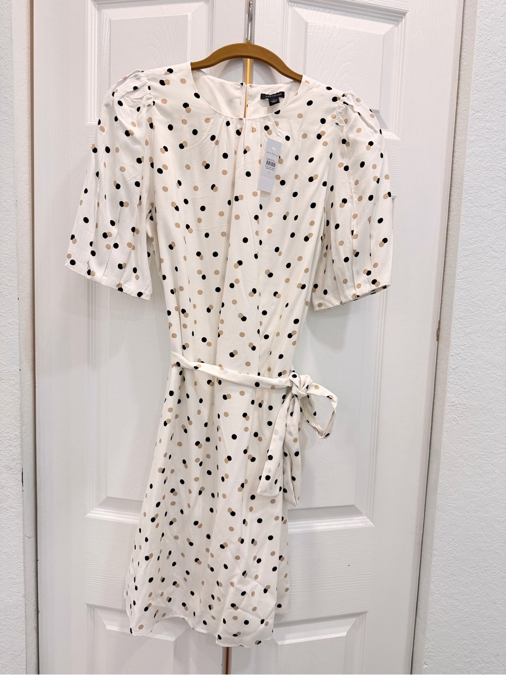 Ann Taylor White Polka Dot Tie-Waist Dress